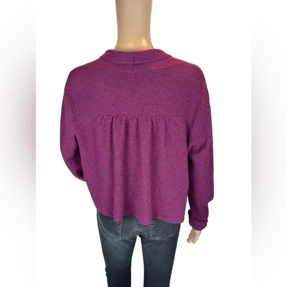 EILEEN FISHER Womens Long Sleeve Open Front Purple Wool Cropped Cardigan Size M - Picture 5 of 8